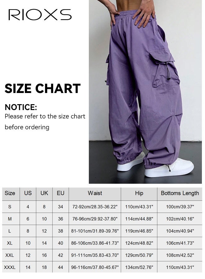 ريوكس ​​بنطلون كارغو رجالي أرجواني سريع الجفاف، بنطلون مظلة فضفاض بخصر متوسط مع جيوب متعددة، خصر مطاطي وأربطة قابلة للتعديل، بنطلون جري صيفي للارتداء في الهواء الطلق والكاجوال، بنطلون جري بخصر منخفض، بنطلون مناسب للمشي لمسافات طويلة، بنطلون جري عصري للشباب - Image 5