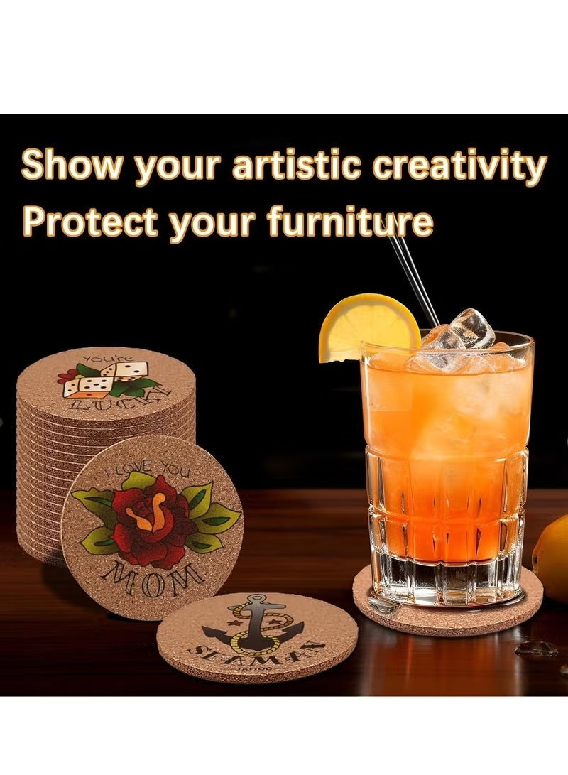 Hoasis 24 Pcs Cork Coasters for Drinks, Natural Bulk Cork Coasters Set, Heat Resistant and Absorbent Cup Coasters, Non-Slip Tabletop Protector, Blank DIY Coasters for Home Kitchen Coffee Table, 9cm Diameter - Image 4