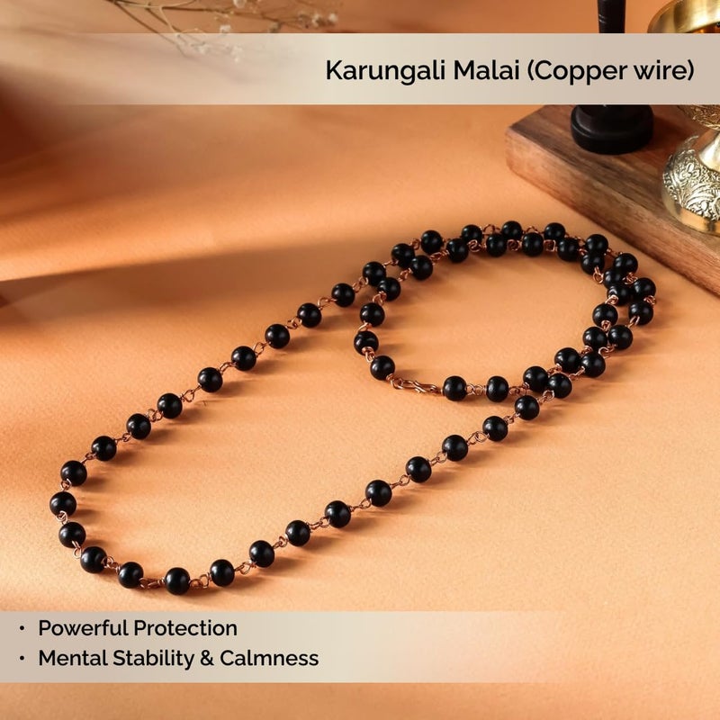 Divine Hindu Karungali Malai Copper Necklace - Authentic Black Ebony Wood with 54 Beads for Spiritual Energy and Protection - Image 3