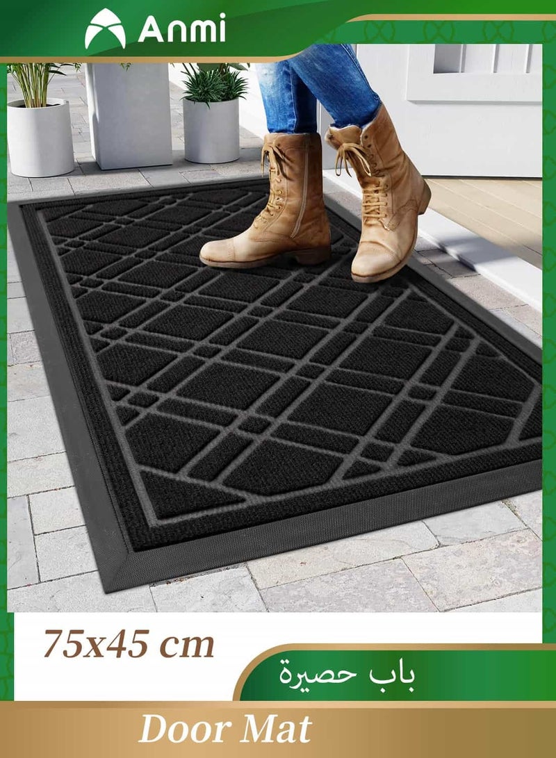 Anmi Super Absorbent Moistureproof Door Mat,Indoor and Outdoor Door Mat Home Front Door Mat, 75 x 45CM Front Welcome Mat Door Mat Suitable for Front Door, Yard, Corridor, Office (Black) - Image 1