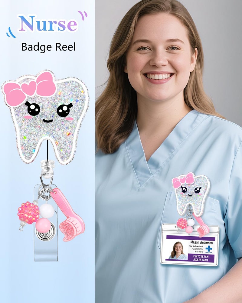 Besoar Funny Nurse Badge Reel - Cute Nursing Badge Holder Retractable with ID Clip,Pediatric Dental Name Tag Card Accessories with Alligator Clip for Office Student Work Hospital - Image 2