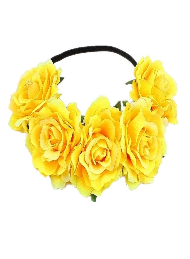 Tvoip Rose Floral Crown Garland Flower Headband Headpiece for Wedding Festival (Yellow) - Image 1