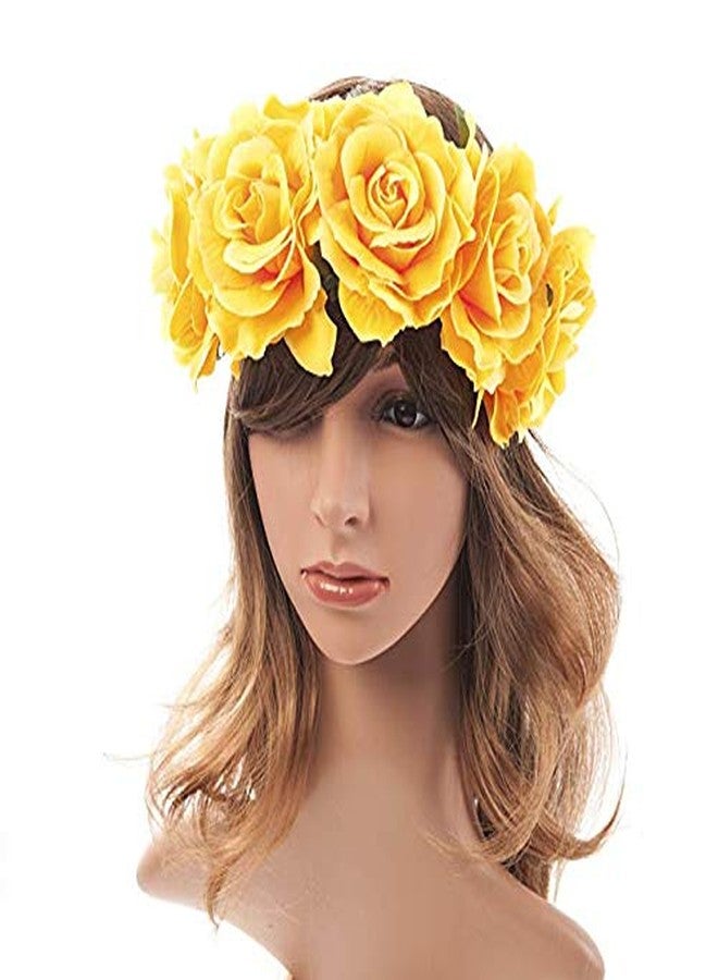 Tvoip Rose Floral Crown Garland Flower Headband Headpiece for Wedding Festival (Yellow) - Image 4