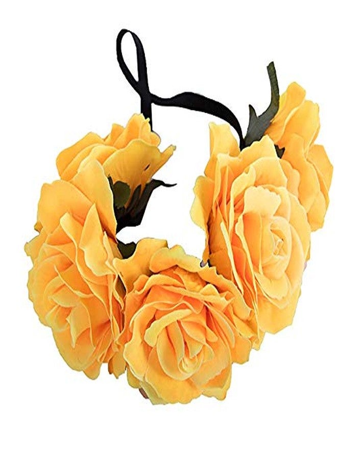 Tvoip Rose Floral Crown Garland Flower Headband Headpiece for Wedding Festival (Yellow) - Image 3