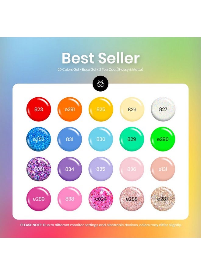 beetles Gel Polish - beetles Gel Polish Nail Set 23 Pcs 20 Colors Rainbow Summer Collection Green Pink Blue Glitter Nude Manicure Kit Valentine's Day Gift for Women with 3Pcs Base Matte & Glossy Top Coat Uv Lamp Needed - Image 1