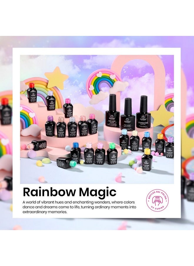 beetles Gel Polish - beetles Gel Polish Nail Set 23 Pcs 20 Colors Rainbow Summer Collection Green Pink Blue Glitter Nude Manicure Kit Valentine's Day Gift for Women with 3Pcs Base Matte & Glossy Top Coat Uv Lamp Needed - Image 1