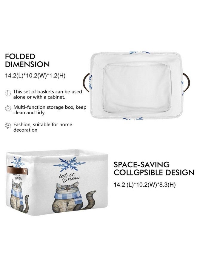 Pfrewn Christmas Winter Storage Basket Rey Cat Dressed in Blue Winter Scarf Watercolor Snowflake Phrase_let It Snow_ Collapsible Rectangular Storage Boxes Organizer Shelf Basket Toy Book Storage Bi - Image 3
