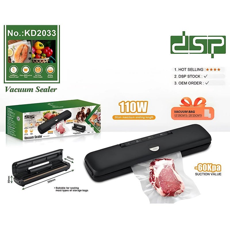 Food Vacuum Sealer Machine 110W 60Kpa Suction Power 17 Storage Bags Support Welding and Vacuum Modes Durable Stainless Steel Construction (KD2033) - Image 4
