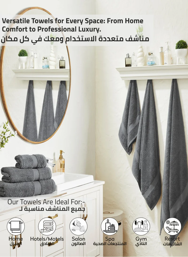 Donetella Premium 100 % Combed Cotton 4-Pcs Hand Towel Set (50 X 90 CM) 600 GSM Super Soft Hand Towel, Highly Absorbent, Quick Dry,Best Towel for Bathroom, Spa And Hotel,Grey