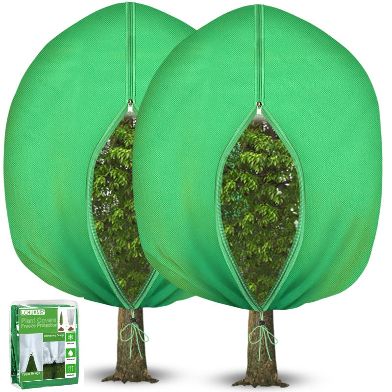 LCHUANG أغطية نباتات شتوية من LCHUANG 2Pack لحماية من التجمد - 90" x 63" بطانيات صقيع كبيرة جدًا للنباتات والأشجار والشجيرات قماش واقي من التجمد بأكياس سحب جاكيت للنباتات الخارجية (3.2 أونصة/ياردة²) - Image 1