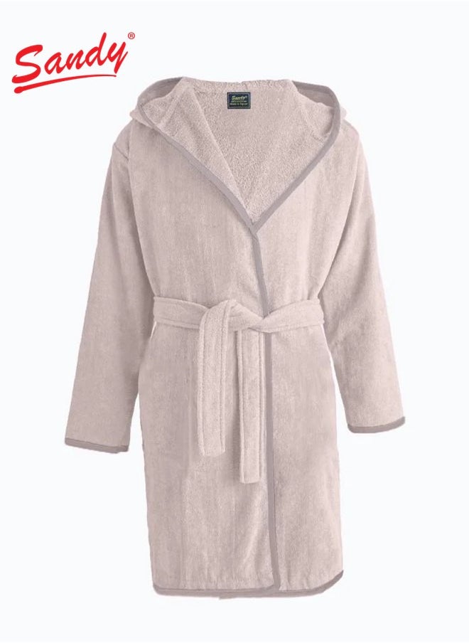Sandy Sandy Kids Bathrobe with Hood, 100% Cotton Highly Absorbent, Unisex Plush Robe, Made in Egypt, Size XS, Beige  - Image 1