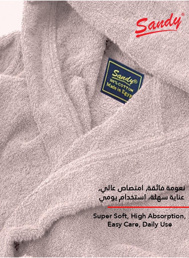 Sandy Sandy Kids Bathrobe with Hood, 100% Cotton Highly Absorbent, Unisex Plush Robe, Made in Egypt, Size XS, Beige  - Image 2