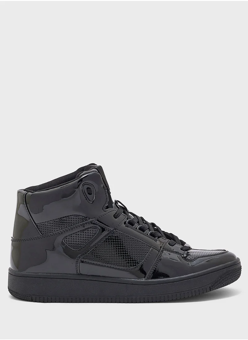 سفنتي فايف Patent Perforated Streetwear High Top Sneakers