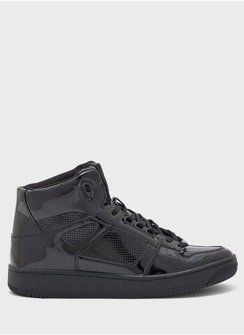 Patent Perforated Streetwear High Top Sneakers
