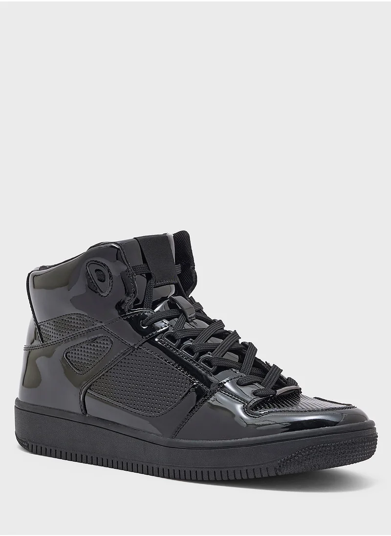 سفنتي فايف Patent Perforated Streetwear High Top Sneakers