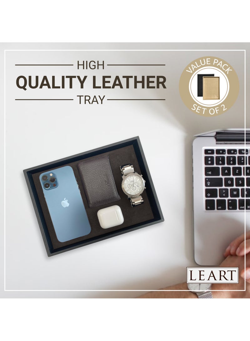 LeArt Leather Valet Tray for Men & Women – Leather Tray Organizer | Bedside, Nightstand, Office Desk Organizer Tray | Catchall Tray (Black and Cream) - Image 5