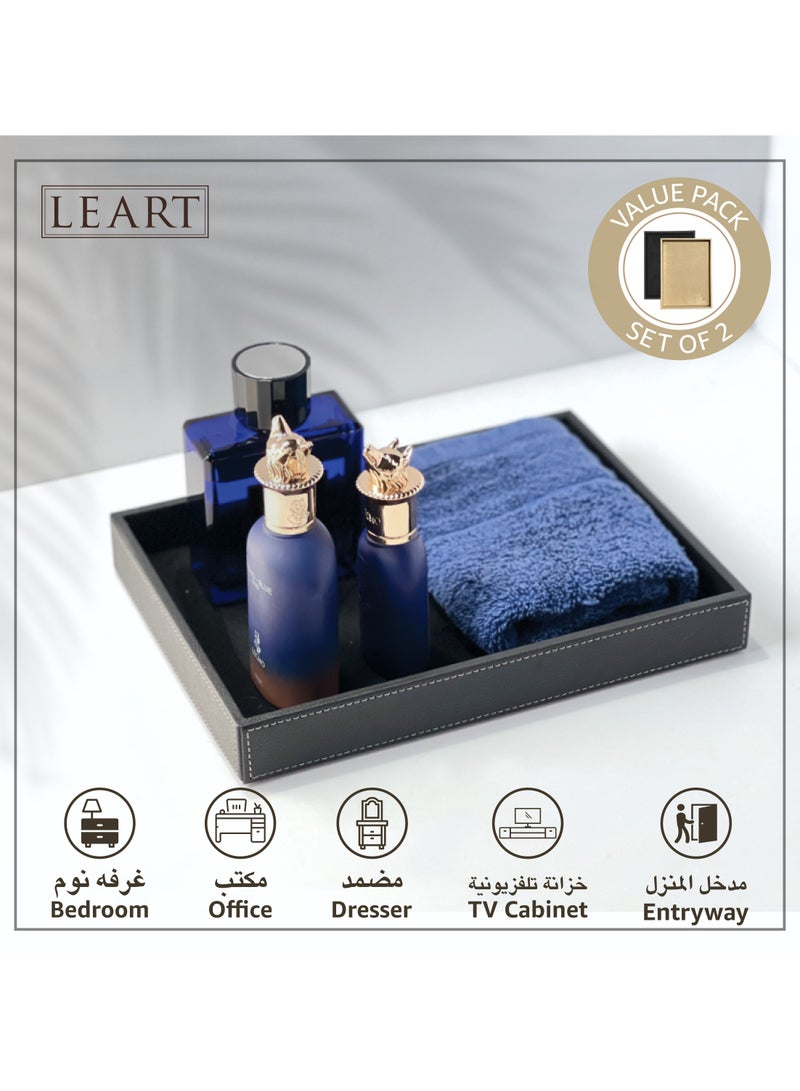 LeArt Leather Valet Tray for Men & Women – Leather Tray Organizer | Bedside, Nightstand, Office Desk Organizer Tray | Catchall Tray (Black and Cream) - Image 3