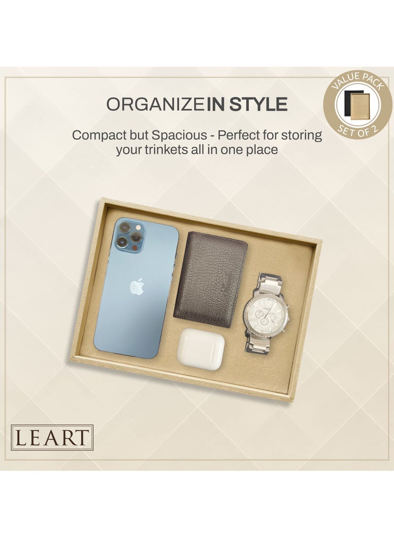 LeArt Leather Valet Tray for Men & Women – Leather Tray Organizer | Bedside, Nightstand, Office Desk Organizer Tray | Catchall Tray (Black and Cream) - Image 2