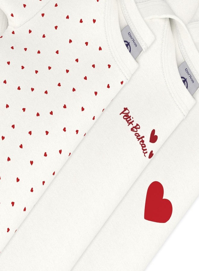 Petit Bateau بدلات أطفال بنات قصيرة الأكمام بنمط قلب من قطن عضوي - عبوة 3 قطع نمط A00BB مقاسات 1-36 شهر ... (مقاس 18 شهر نمط A00BB) - Image 2