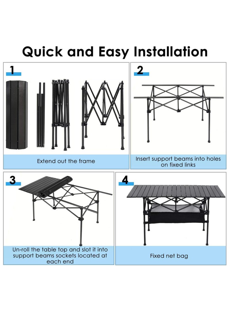 Foldable Table Portable Camping Table Picnic Table Backpacking Table with Storage Waterproof Pocket for Outdoor BBQ Cookout Picnic Beach Camping and Beach (120 x 55 x 50CM) - Image 4