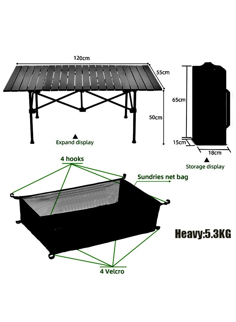 Foldable Table Portable Camping Table Picnic Table Backpacking Table with Storage Waterproof Pocket for Outdoor BBQ Cookout Picnic Beach Camping and Beach (120 x 55 x 50CM) - Image 2