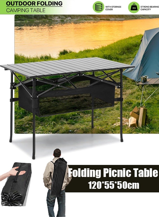 Foldable Table Portable Camping Table Picnic Table Backpacking Table with Storage Waterproof Pocket for Outdoor BBQ Cookout Picnic Beach Camping and Beach (120 x 55 x 50CM) - Image 1