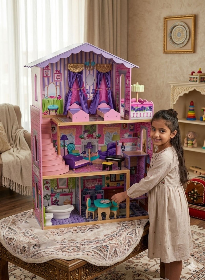 JSAITOYS Wooden DIY Doll House With Furniture Luxury Simulation Dollhouse Assembling Toys For Kids - Image 1