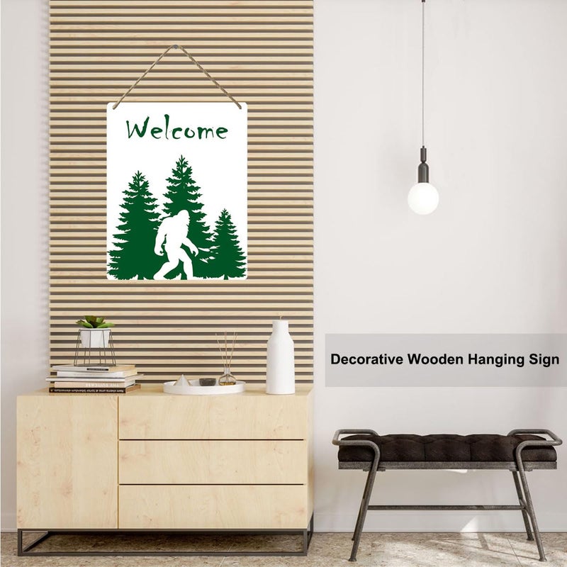 Al Raied ARS Funny Bigfoot Sasquatch Forest Wooden Door Sign - Rustic Hanging Welcome Sign - Image 2