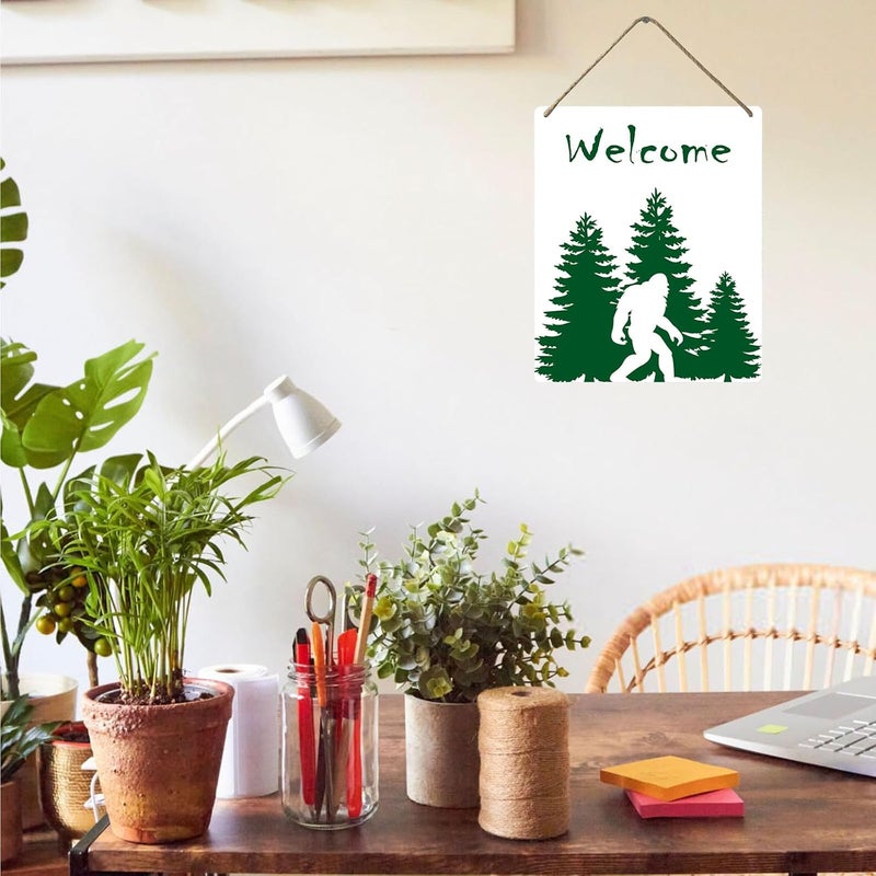 Al Raied ARS Funny Bigfoot Sasquatch Forest Wooden Door Sign - Rustic Hanging Welcome Sign - Image 3