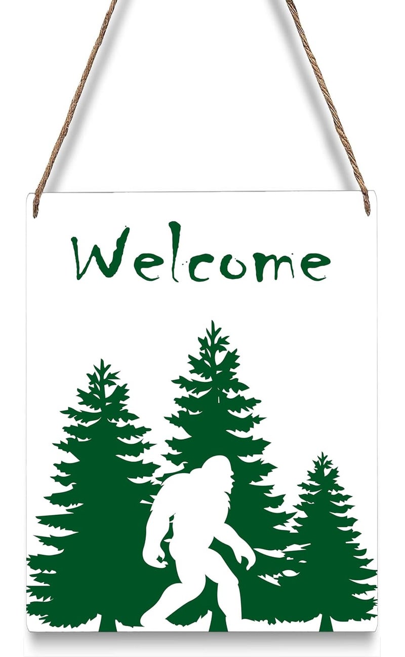 Al Raied ARS Funny Bigfoot Sasquatch Forest Wooden Door Sign - Rustic Hanging Welcome Sign - Image 1