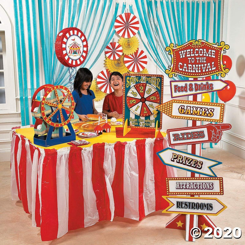 Fun Express Red and White Striped Table Skirt (1 Piece) Carnival & Event Party Supplies  Birthday Decorations  Patriotic Decor  14 Feet x 29 Inches - VBS Vacation Bible School Supplies/Decor - Image 4