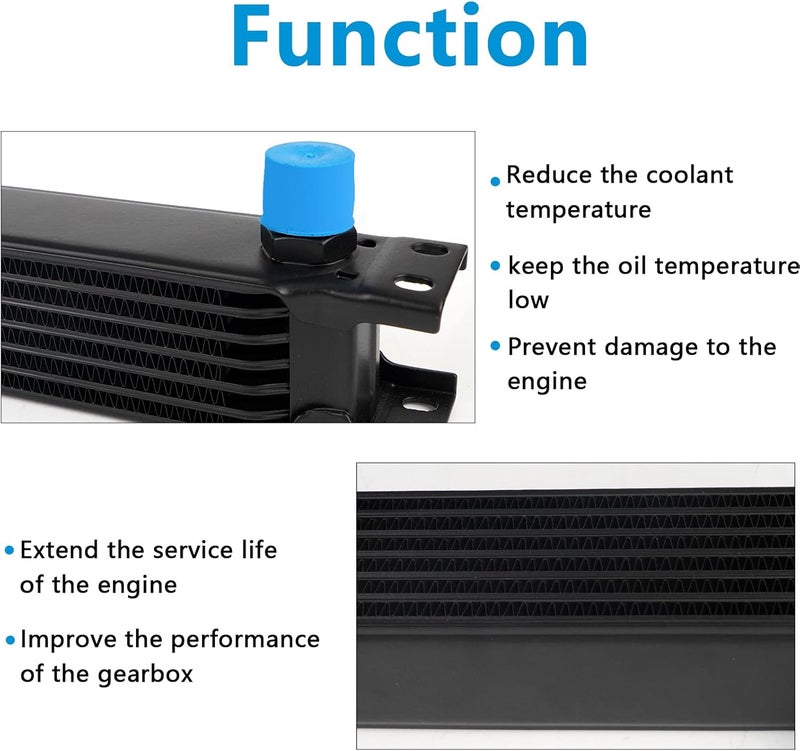 HTRACING 7 Row AN10 10AN Transmission Oil Cooler Kit Stacked Plate With 6AN 8AN Adapter Universal Engine Transmission British Radiator Oil Cooler Condenser Aluminium Alloy Black - Image 3