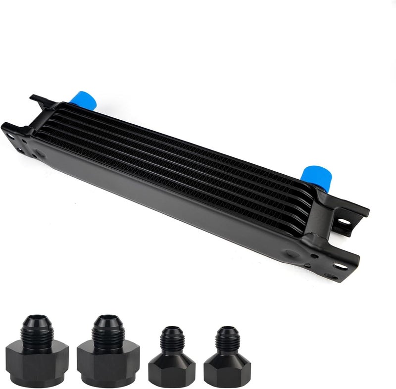 HTRACING 7 Row AN10 10AN Transmission Oil Cooler Kit Stacked Plate With 6AN 8AN Adapter Universal Engine Transmission British Radiator Oil Cooler Condenser Aluminium Alloy Black - Image 1