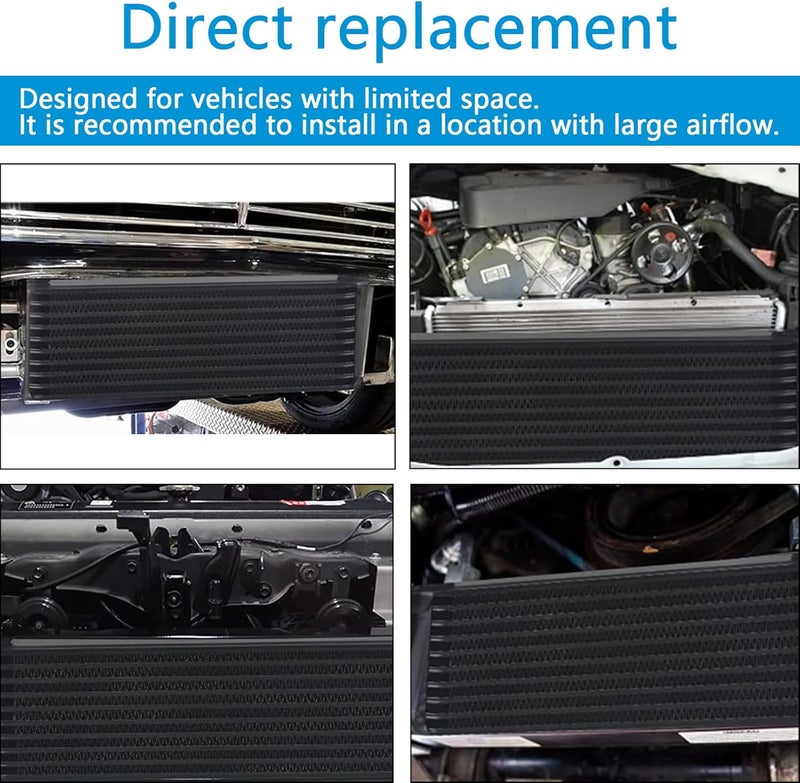 HTRACING 7 Row AN10 10AN Transmission Oil Cooler Kit Stacked Plate With 6AN 8AN Adapter Universal Engine Transmission British Radiator Oil Cooler Condenser Aluminium Alloy Black - Image 5