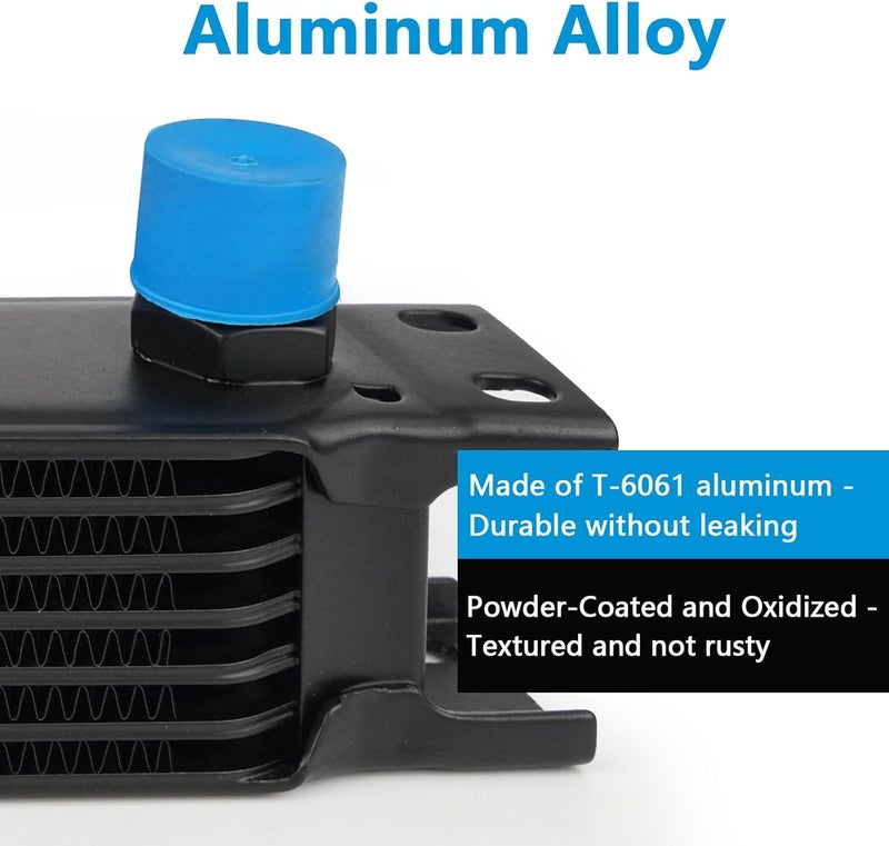 HTRACING 7 Row AN10 10AN Transmission Oil Cooler Kit Stacked Plate With 6AN 8AN Adapter Universal Engine Transmission British Radiator Oil Cooler Condenser Aluminium Alloy Black - Image 4