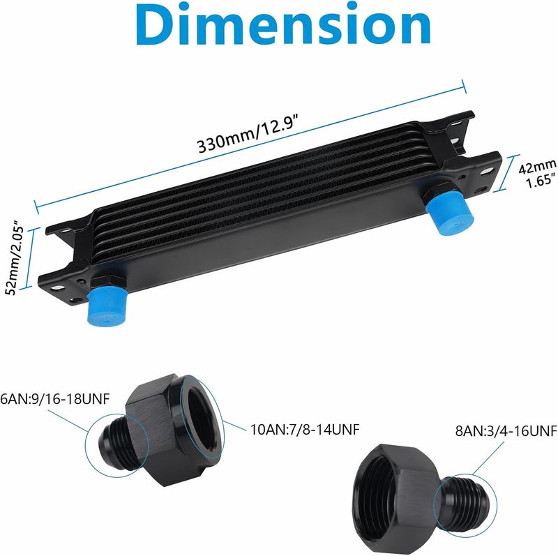 HTRACING 7 Row AN10 10AN Transmission Oil Cooler Kit Stacked Plate With 6AN 8AN Adapter Universal Engine Transmission British Radiator Oil Cooler Condenser Aluminium Alloy Black - Image 2
