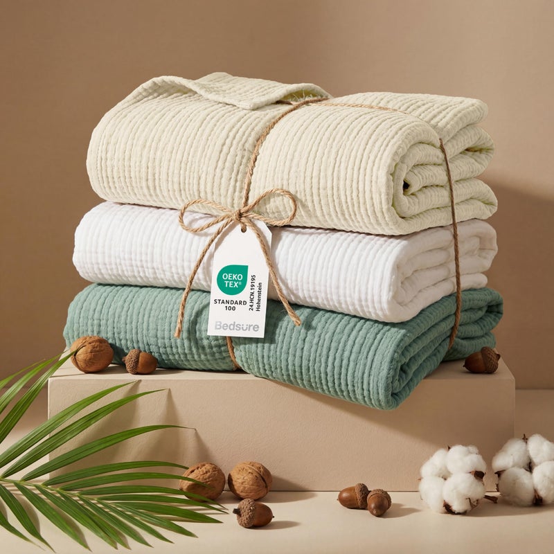 Bedsure 100% Cotton Muslin Throw Blanket Large 50x70 Inches - 4-Layer Breathable and Lightweight Thin Soft Summer Gauze Muslin Blankets for Adults, Sage Green, Boho Cotton Throw for Couch - Image 5
