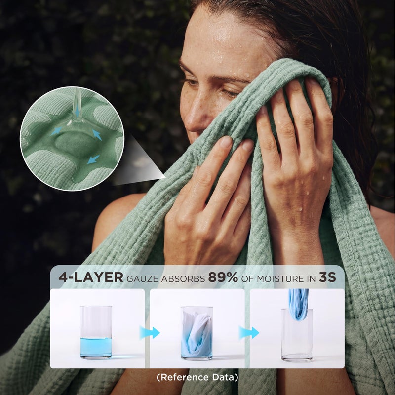 Bedsure 100% Cotton Muslin Throw Blanket Large 50x70 Inches - 4-Layer Breathable and Lightweight Thin Soft Summer Gauze Muslin Blankets for Adults, Sage Green, Boho Cotton Throw for Couch - Image 3