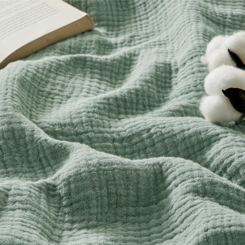 Bedsure 100% Cotton Muslin Throw Blanket Large 50x70 Inches - 4-Layer Breathable and Lightweight Thin Soft Summer Gauze Muslin Blankets for Adults, Sage Green, Boho Cotton Throw for Couch - Image 1