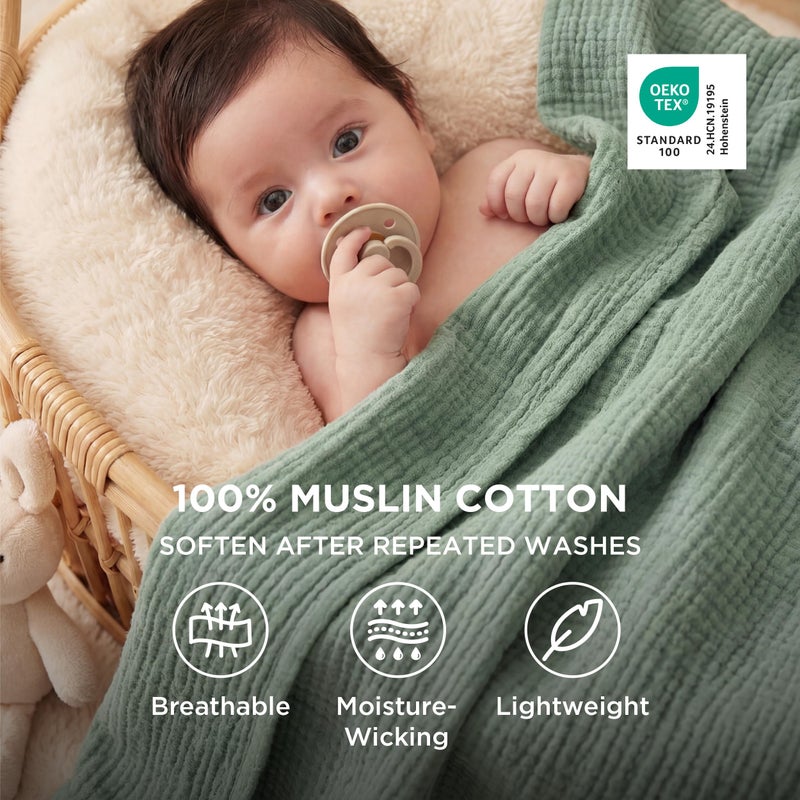 Bedsure 100% Cotton Muslin Throw Blanket Large 50x70 Inches - 4-Layer Breathable and Lightweight Thin Soft Summer Gauze Muslin Blankets for Adults, Sage Green, Boho Cotton Throw for Couch - Image 2