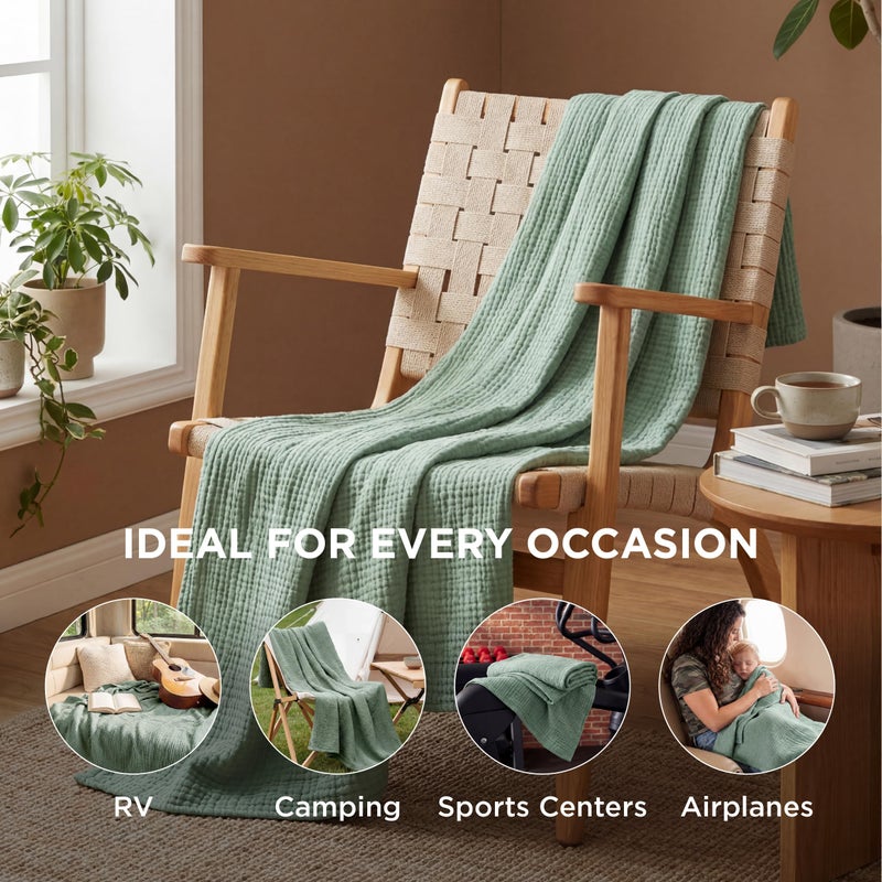 Bedsure 100% Cotton Muslin Throw Blanket Large 50x70 Inches - 4-Layer Breathable and Lightweight Thin Soft Summer Gauze Muslin Blankets for Adults, Sage Green, Boho Cotton Throw for Couch - Image 4