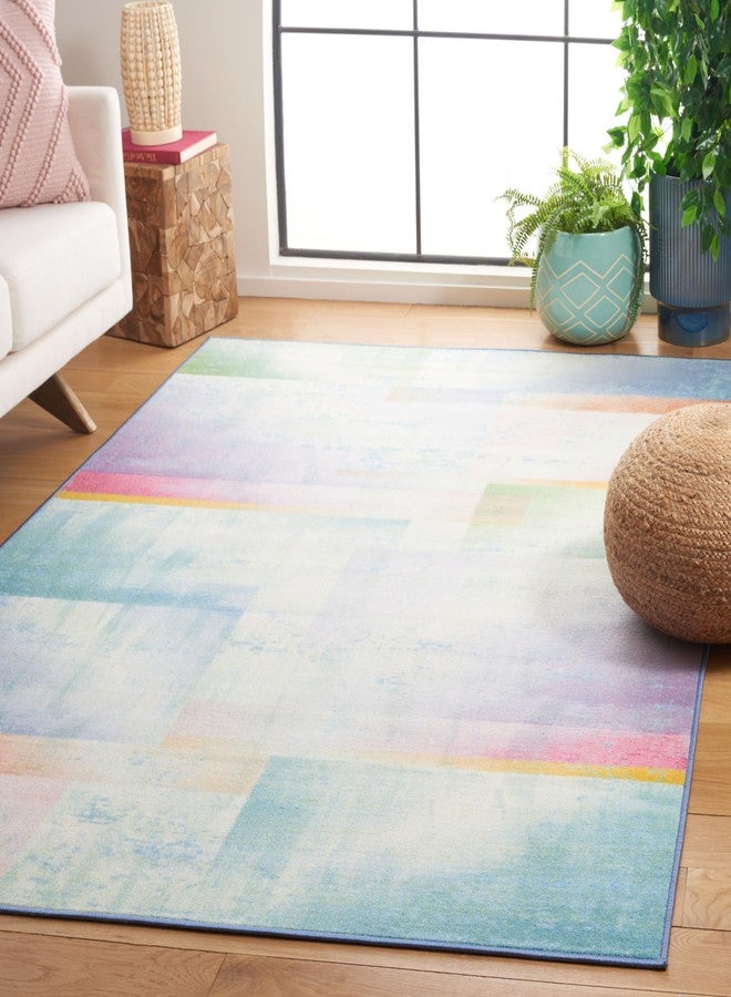 SAFAVIEH Washable Rug Paint Brush Collection - 8'9" x 12', Blue & Green, Slip Resistant & Easy to Clean, Ideal for Living Room, Bedroom, Nursery, Kids Playroom, Dining Space (PTB188M) - Image 1