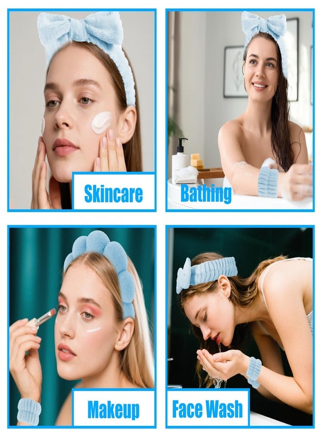 Canitor Spa Headband Wrist Bands Hair Clips Set Skincare Makeup Self Skin Care for Women Washing Face College Grandkids Clean Girl Gifts Cute Trendy Stuff Aesthetic Things Blue Stocking Stuffers - Image 3