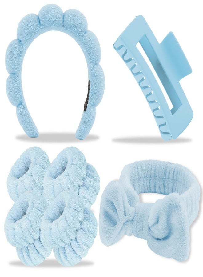 Canitor Spa Headband Wrist Bands Hair Clips Set Skincare Makeup Self Skin Care for Women Washing Face College Grandkids Clean Girl Gifts Cute Trendy Stuff Aesthetic Things Blue Stocking Stuffers - Image 1
