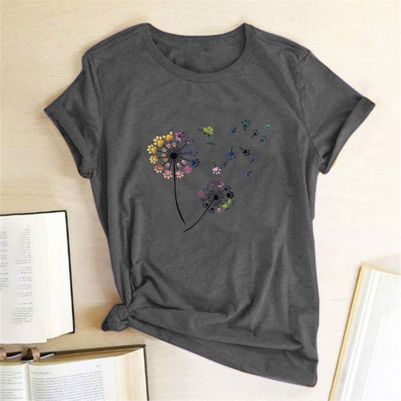 Wish Independent Station Fun Dandelion Pattern Printed Short Sleeve T-Shirt - Image 1
