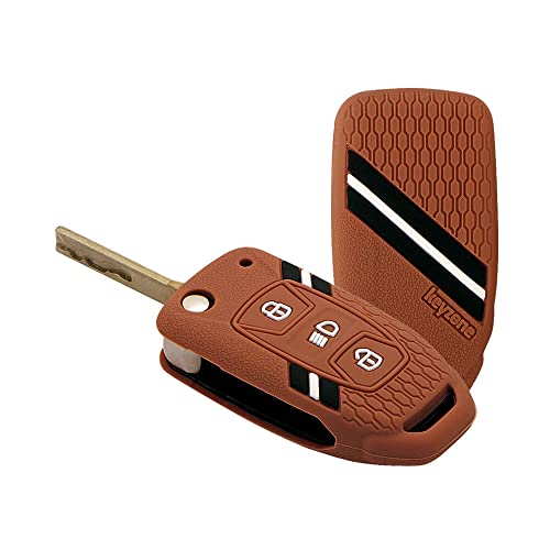 keyzone ® Striped Silicone Car Key Cover Compatible for Tata Curvv, Nexon, Harrier, Safari, Altroz, Punch, Tigor, Tiago 3 Button Flip (Brown) - Image 1