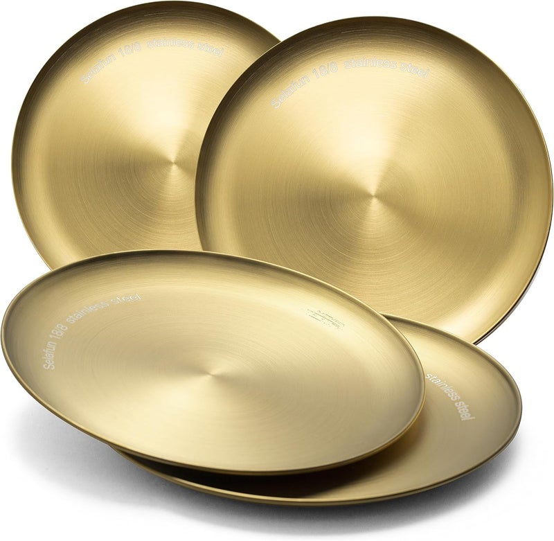 Selafun Stainless Steel Plates Metal 188 Round Dinner Plates  Set of 4  FoodGrade Dishwasher Safe 9inch Salad Plates for Camping Kids Dining Outdoor Gold - Image 1