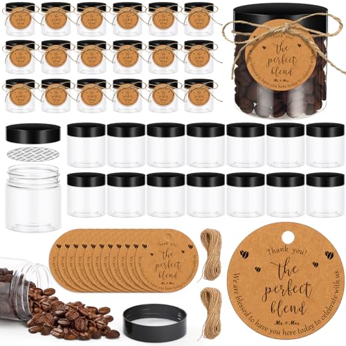 FoldTier 102 Pcs Coffee Bean Wedding Favors for Guests 50 Coffee Bean Jars with Lids 50 Thank You Tags Wedding Tags with Hemp Ropes Thank You Gifts No Beans - Image 1
