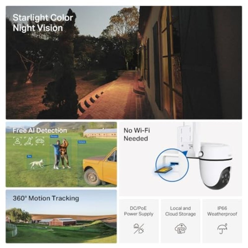 كاميرا مراقبة خارجية C501GW 4G بزاوية 360 درجة مع بطاقة SIM، لا حاجة إلى شبكة Wi-FI، رؤية ليلية بضوء النجوم الملونة، اكتشاف AI مجاني، طاقة DC/PoE، IP66، تخزين محلي وسحابي - Image 3