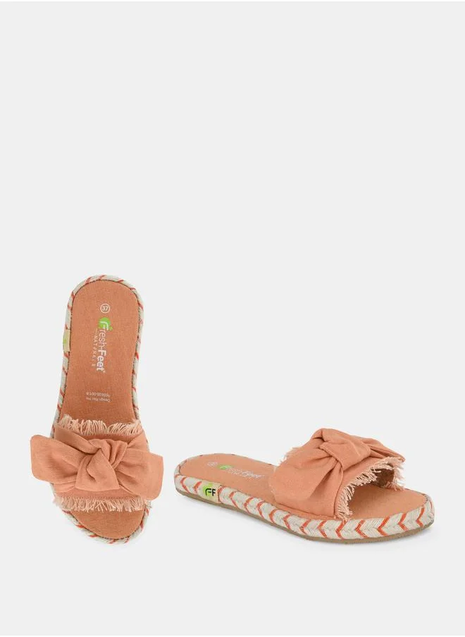 Fresh Feet Frayed Bow Detail Open Toe Flat Sandal by Styli